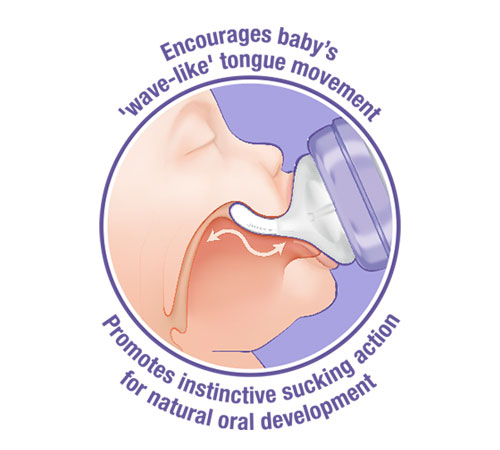 he teat promotes an instinctive sucking action for natural oral development